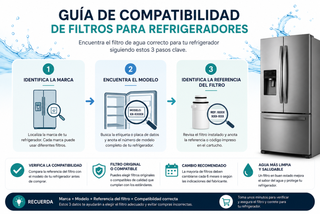 Guía de compatibilidad de filtros para refrigeradores