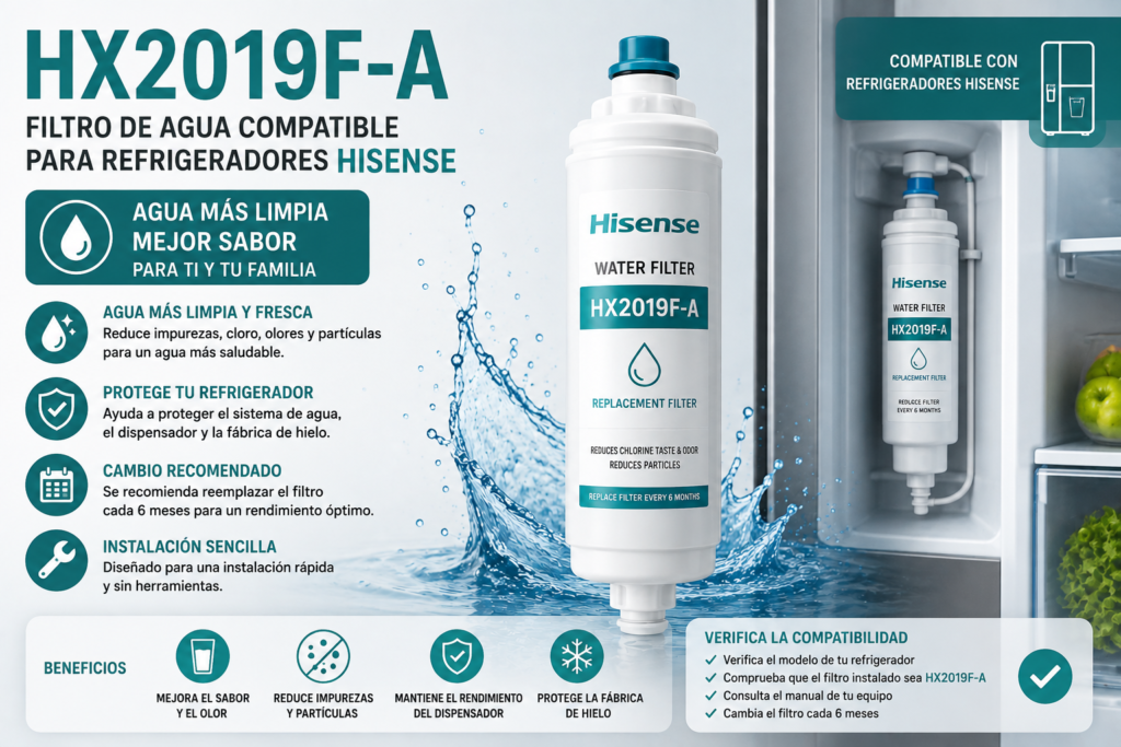 Filtro de agua HX2019F-A para refrigerador Hisense compatible y reemplazo del cartucho original